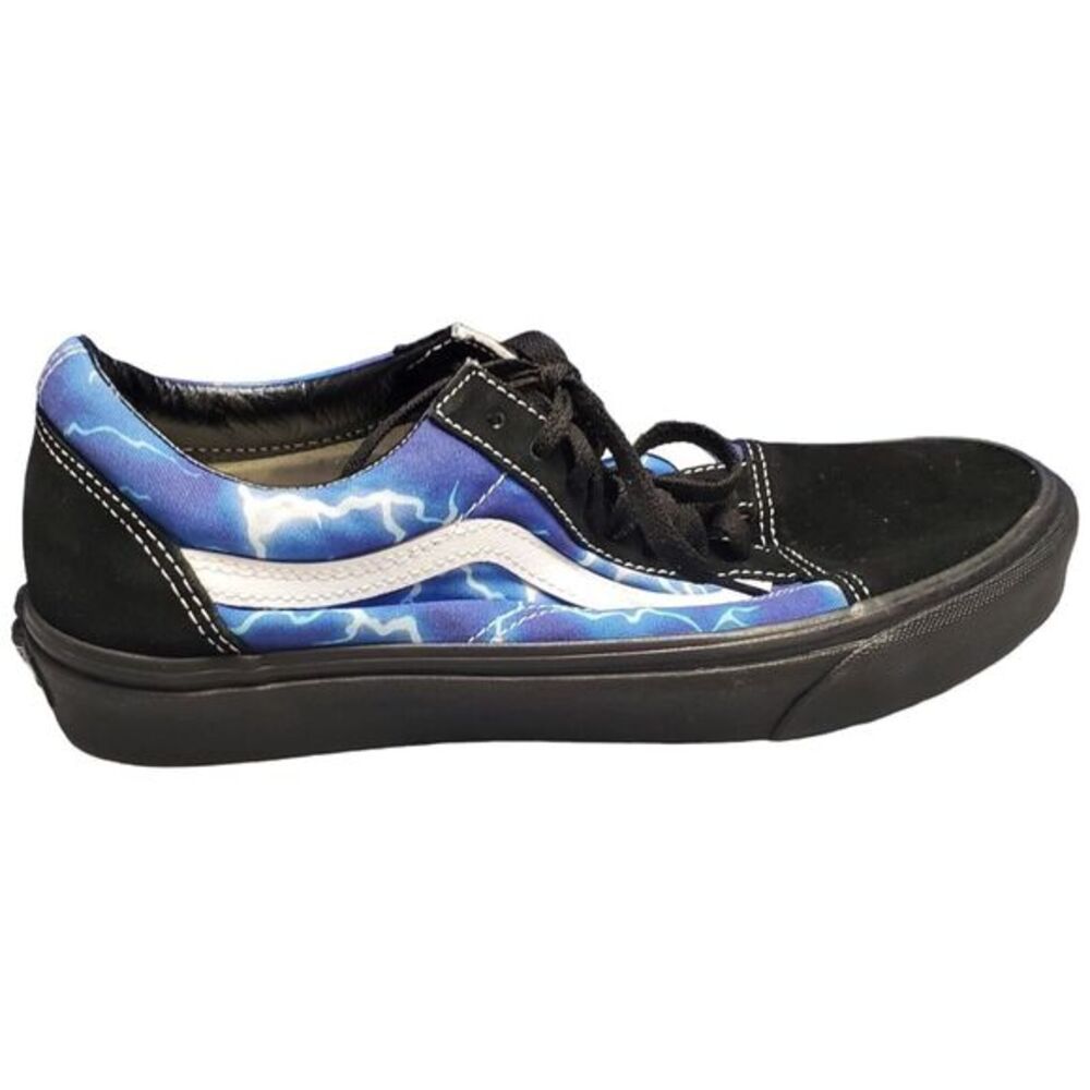 VANS‎ Sk8 Low Top Sneakers Men 8.5 Women 10 Blue Black Fabric Lightning 500714